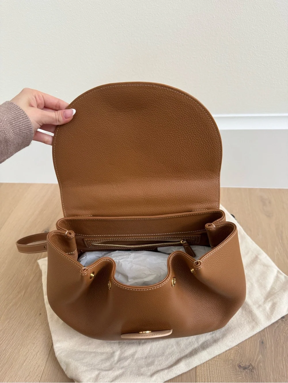 Polène tan and light-tan leather top-handle bag
